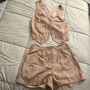 Two-Piece Brown Vest & Shorts Set by Better Together, Size Large